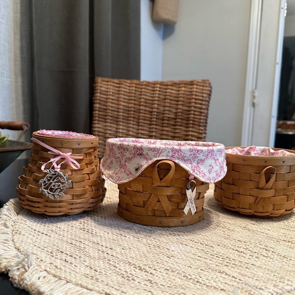 Set of 3 Longaberger Baskets - w/liners and inserts. Excellent condition!